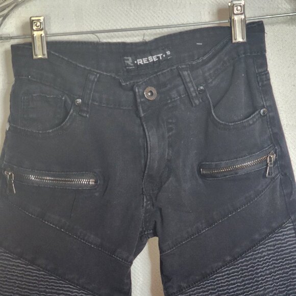 Reset Moto Black Straight Leg Zip Pocket Detail Cotton Span Stretch Jeans Sz 10 - Picture 6 of 16